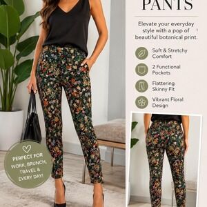 H&M Floral Stretch Ankle Pants Size 6 Botanical Print Skinny Career Pants
